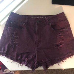 American Eagle maroon fringed shorts